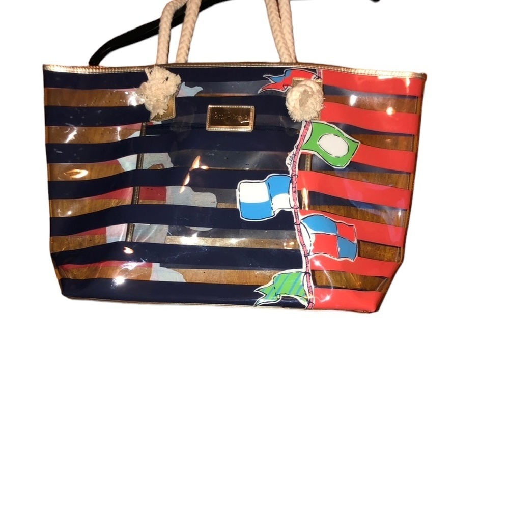 Lilly Pulitzer shoreline tote raise the sails beach bag clear style 28982 rope